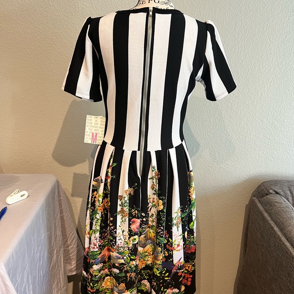 LuLaRoe Black and White Striped Dress with Colorful Floral Design - Picture 5 of 5